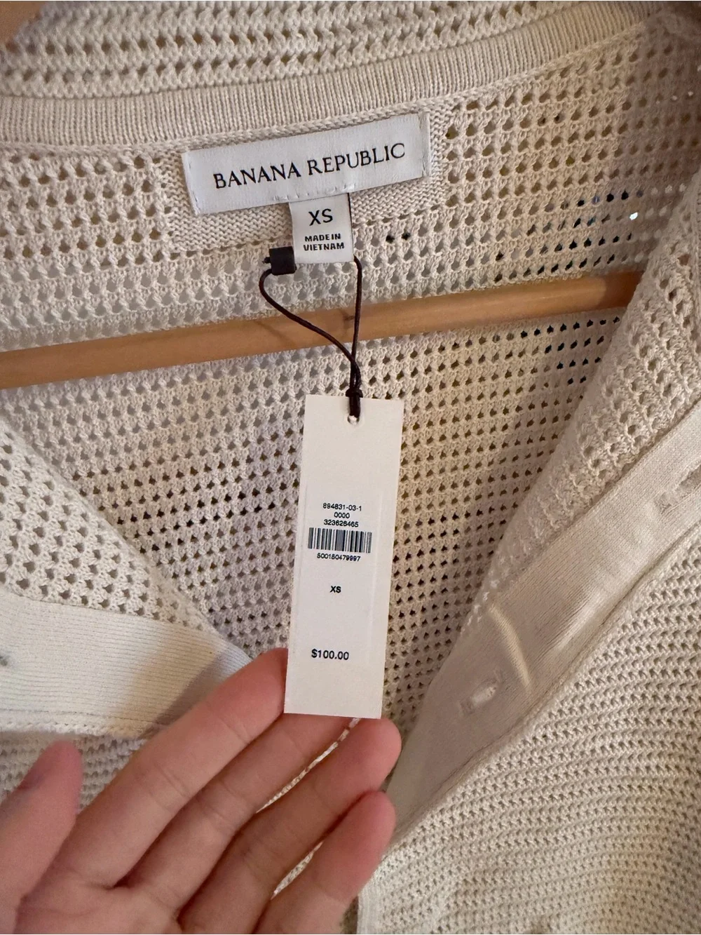 Banana Republic Cream Open-Knit Short Sleeve Button Shirt